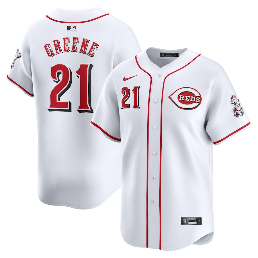 Men Cincinnati Reds #21 Hunter Greene Nike White Home Limited Player MLB Jersey->->
